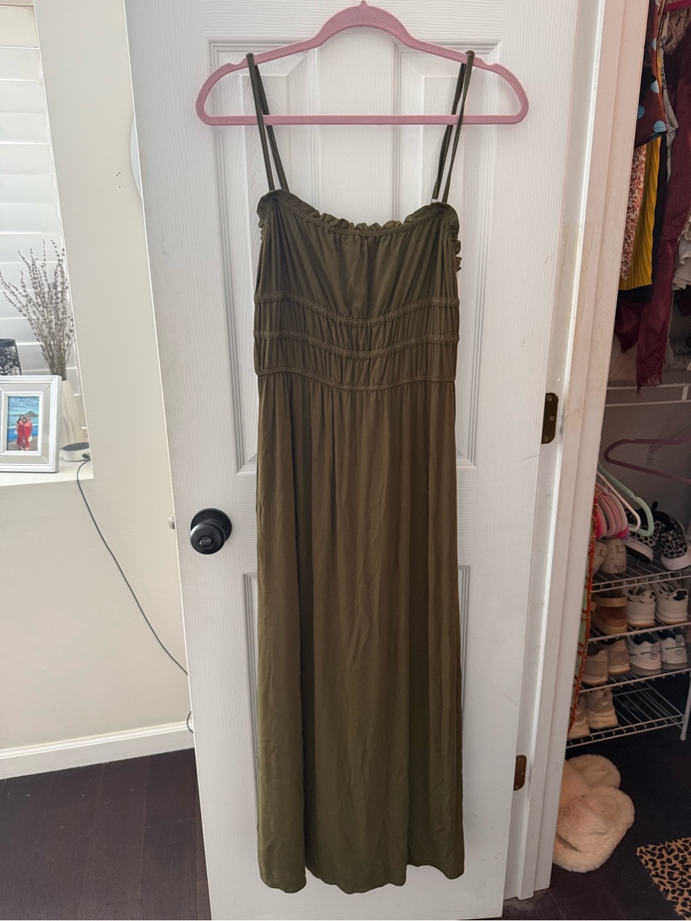 lovestitch Olive Green Maxi Dress with Spaghetti Straps